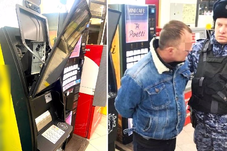 В Московском районе сотрудники Росгвардии задержали хулигана, разгромившего установленный в гипермаркете банкомат