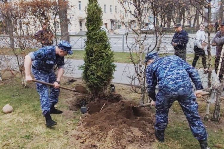 В Новом Петергофе сотрудники вневедомственной охраны приняли участие в экологическом субботнике