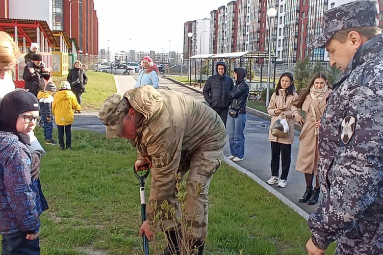 В Красносельском районе сотрудники и военнослужащие Росгвардии приняли участие в высадке кустов сирени