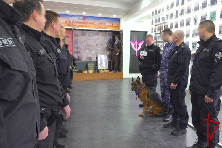 В петербургском ОМОН Росгвардии проводили «на пенсию» служебную минно-розыскную собаку