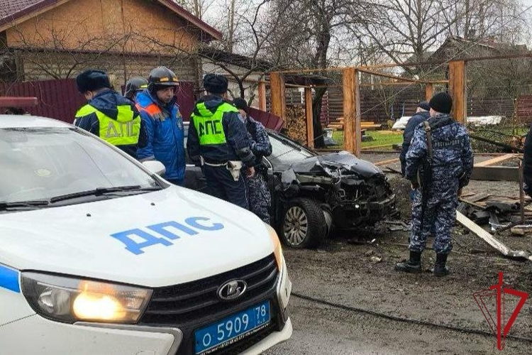 В Ленинградской области росгвардейцы пришли на помощь попавшему в ДТП водителю и вызвали на место спасателей