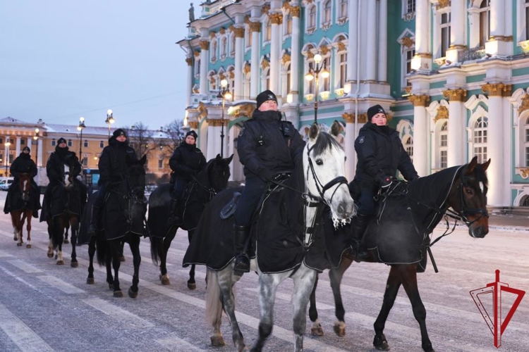 В Санкт-Петербурге на Дворцовой площади состоялся совместный смотр сил и средств наружных нарядов Росгвардии и полиции