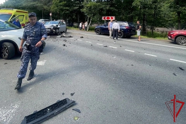 В Зеленогорске сотрудники Росгвардии, став очевидцами серьезного ДТП, вызвали на место происшествия спасателей, а также оказали доврачебную помощь пострадавшим
