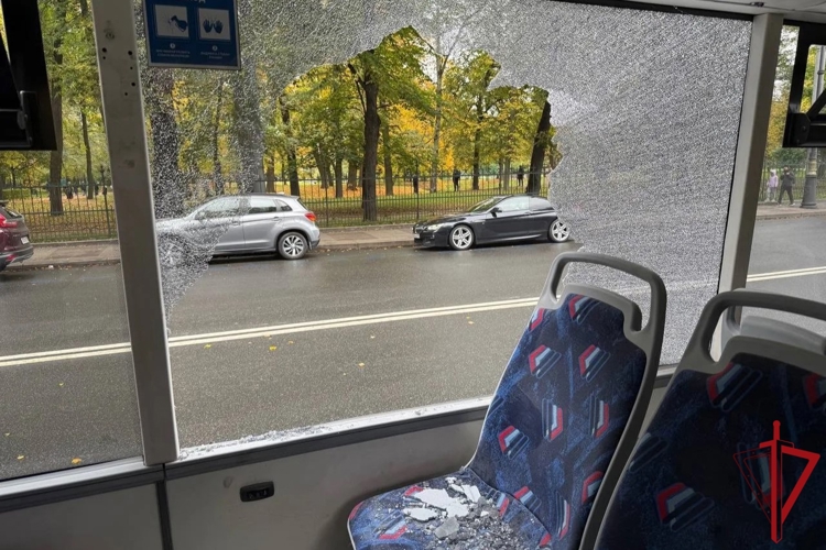 В центре Петербурга наряд Росгвардии задержал хулигана, устроившего погром в салоне троллейбуса